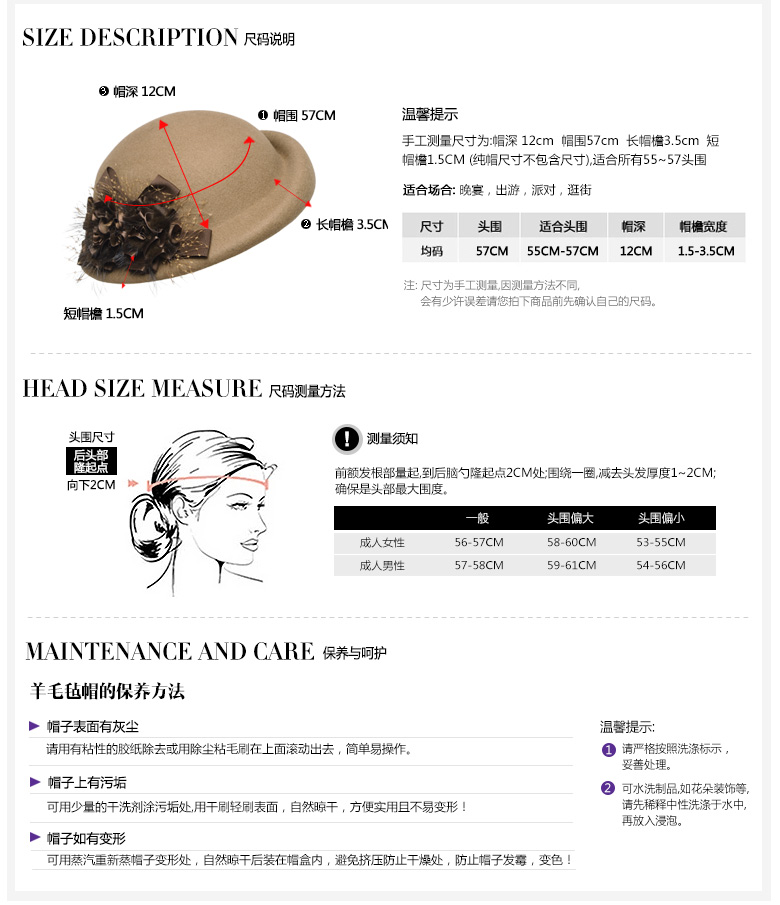 貝雷帽，羊毛呢帽，尺寸說明
